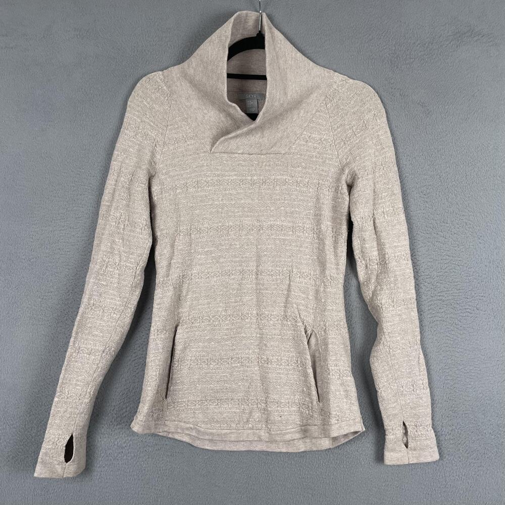 Skyr Sweater Womens Small Beige Funnel Cowl Neck Thumbholes Knit Pullover Top